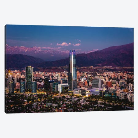 Chile Santiago Skyline Blue Hour Cityscape Canvas Print #AGP415} by Alex G Perez Art Print