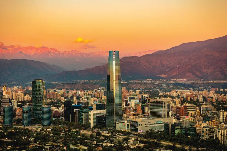 Chile Santiago Skyline Sunset Cityscape