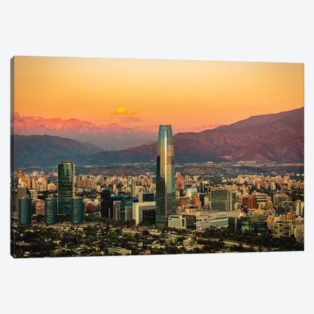 Chile Santiago Skyline Sunset Cityscape Canvas Print #AGP416} by Alex G Perez Canvas Print