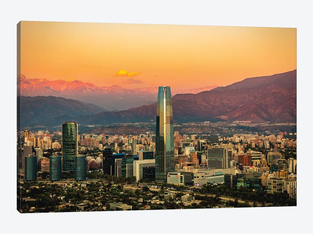 Chile Santiago Skyline Sunset Cityscape by Alex G Perez 1-piece Canvas Art Print