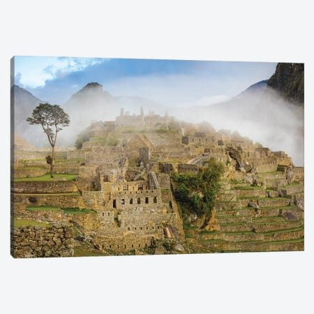 Peru Machu Picchu In Fog Canvas Print #AGP423} by Alex G Perez Art Print
