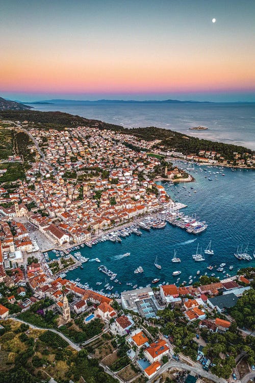 Croatia Hvar Small Town Sunset Skyline IV