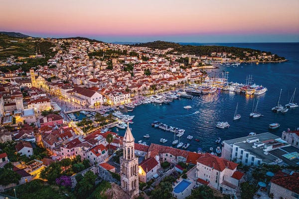 Croatia: Croatia Hvar Small Town Sunset Skyline V by Alex G Perez