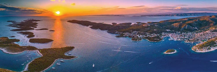 Croatia Hvar Small Town Sunset From Above Pano