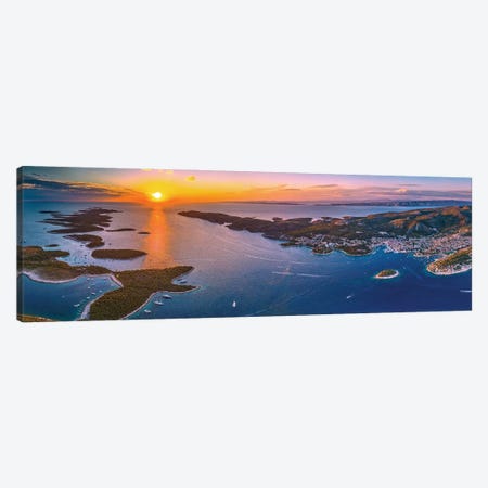 Croatia Hvar Small Town Sunset From Above Pano Canvas Print #AGP458} by Alex G Perez Canvas Art