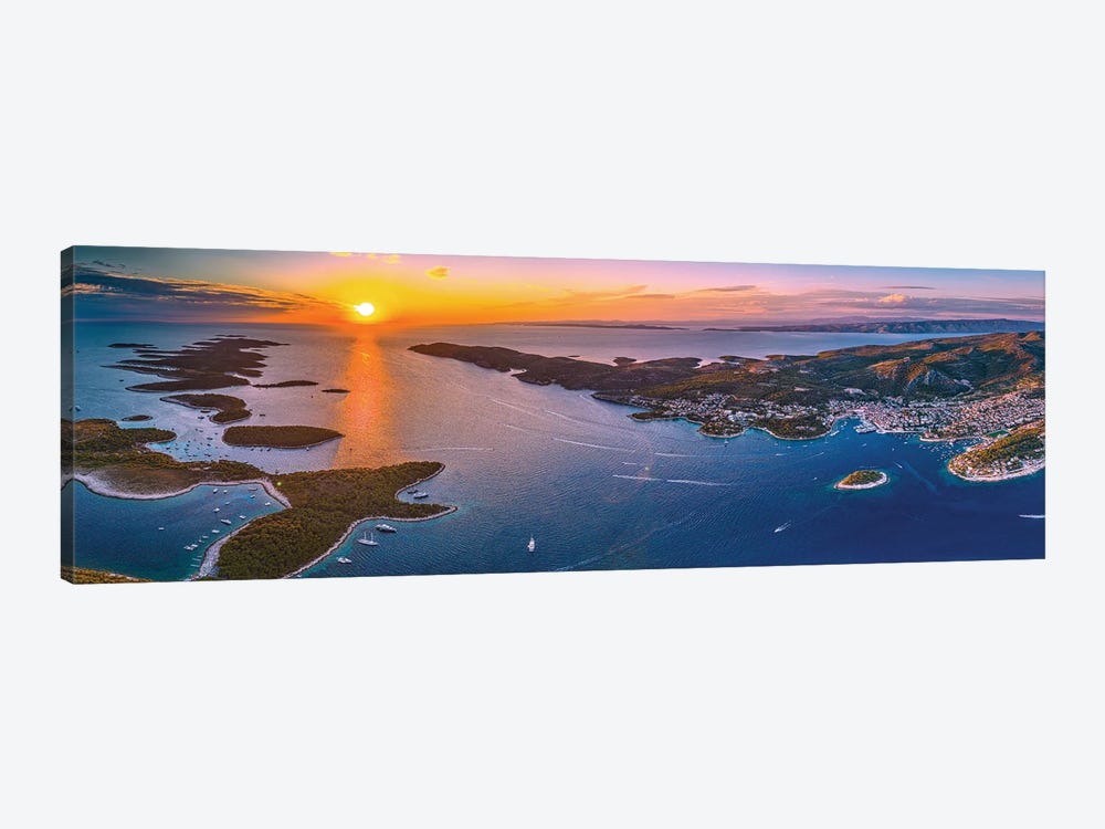 Croatia Hvar Small Town Sunset From Above Pano by Alex G Perez 1-piece Canvas Print