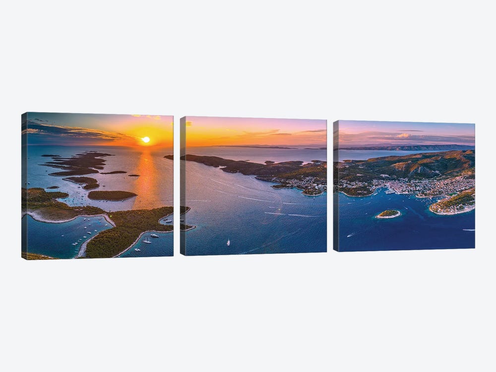 Croatia Hvar Small Town Sunset From Above Pano by Alex G Perez 3-piece Art Print