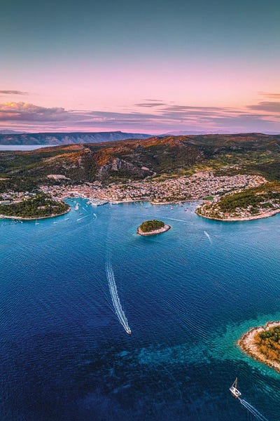 Croatia Hvar Small Town Sunset From Above IV by Alex G Perez framed canvas print