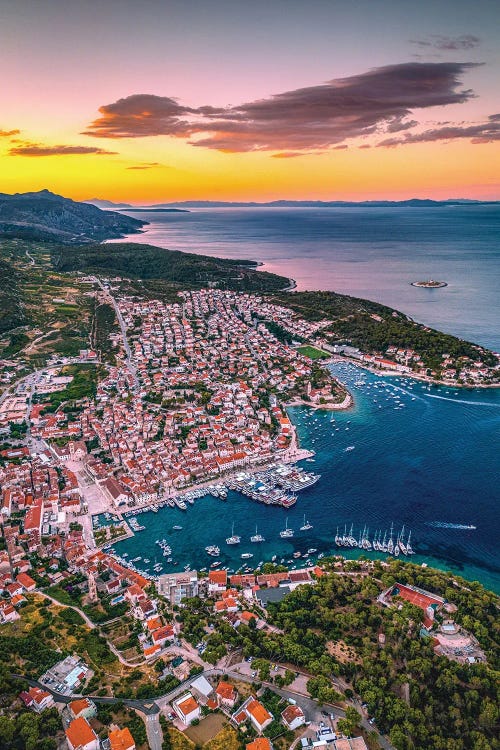 Croatia Hvar Small Town Sunset From Above V