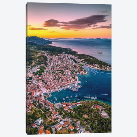 Croatia Hvar Small Town Sunset From Above V Canvas Print #AGP464} by Alex G Perez Canvas Wall Art