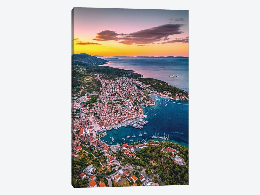 Croatia Hvar Small Town Sunset From Above V by Alex G Perez 1-piece Canvas Art