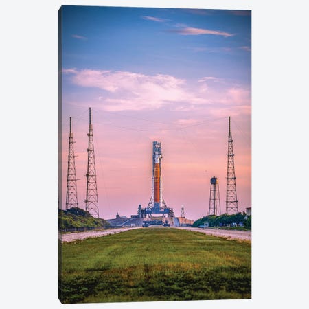 Nasa Artemis SLS Rocket On Launch Pad Sunrise VI Canvas Print #AGP473} by Alex G Perez Canvas Artwork