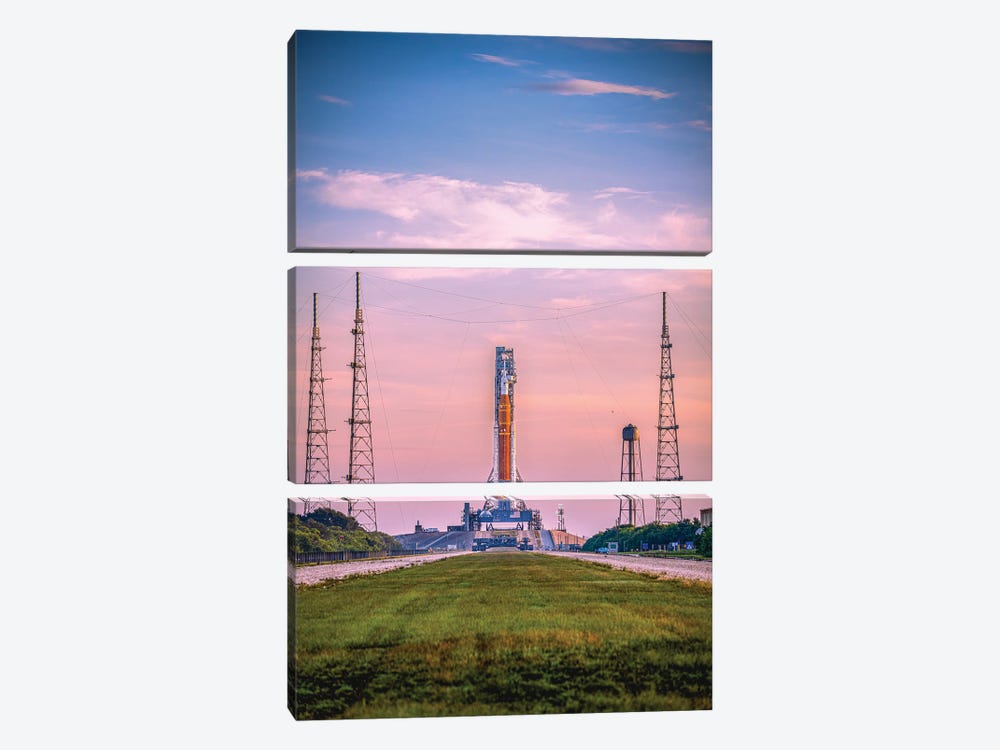 Nasa Artemis SLS Rocket On Launch Pad Sunrise VI by Alex G Perez 3-piece Canvas Art