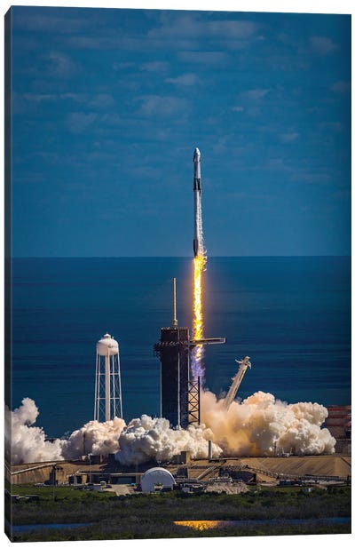 Spacex Falcon 9 Crew 4 Launch From Vab Roof III Canvas Art Print - Space Exploration Art