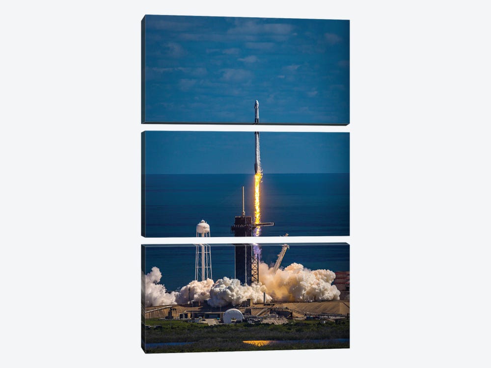 Spacex Falcon 9 Crew 4 Launch From Vab Roof III by Alex G Perez 3-piece Canvas Artwork