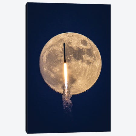 Spacex Falcon 9 Transit With The Moon Canvas Print #AGP488} by Alex G Perez Art Print
