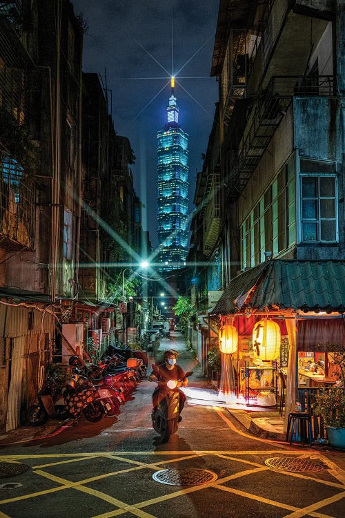 Looking Down A Street At Taipei 101 by Alex G Perez wall art