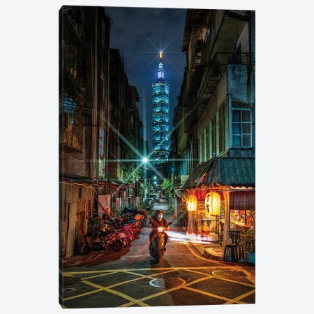 Looking Down A Street At Taipei 101 Canvas Print #AGP526} by Alex G Perez Canvas Art Print