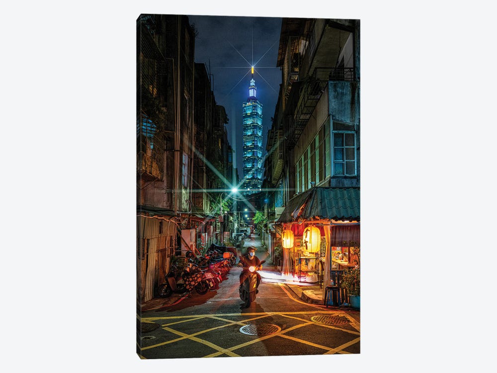 Looking Down A Street At Taipei 101 by Alex G Perez 1-piece Art Print