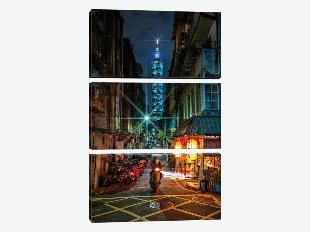 Looking Down A Street At Taipei 101 by Alex G Perez 3-piece Art Print
