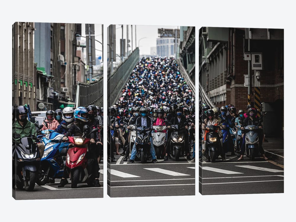 Scooter Crowded Streets of Taipei I by Alex G Perez 3-piece Canvas Wall Art