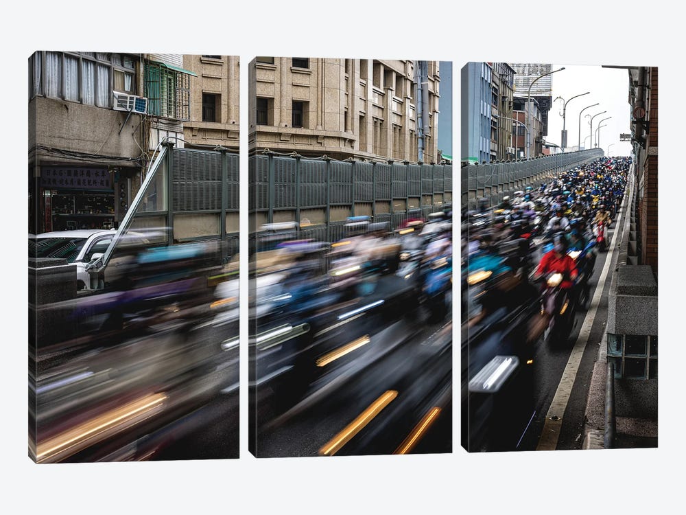 Scooter Crowded Streets of Taipei II by Alex G Perez 3-piece Canvas Art Print