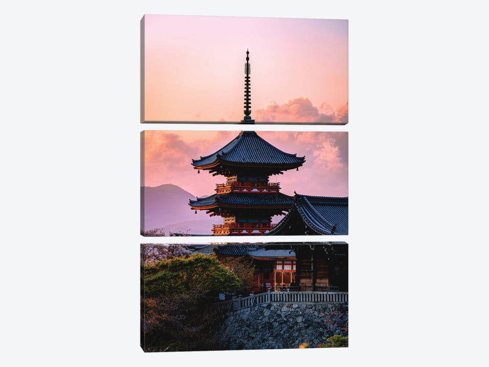 Sunset At Kiyomizu-Dera Temple Kyoto, Japan III by Alex G Perez 3-piece Canvas Wall Art