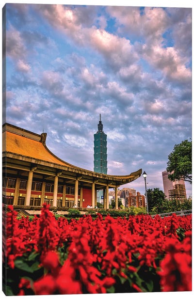 View From Zhongshan Park Toward Taipei 101 Canvas Art Print - Taiwan