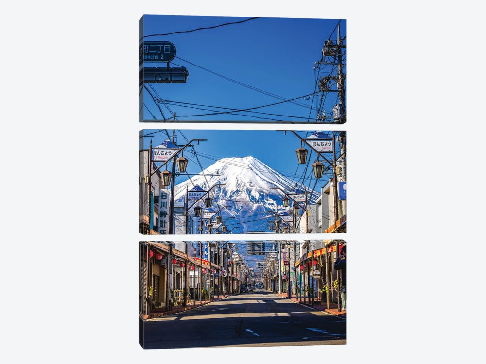 View Of Mt. Fuji Through The Streets Of Fujinomiya, Japan I by Alex G Perez 3-piece Canvas Art Print