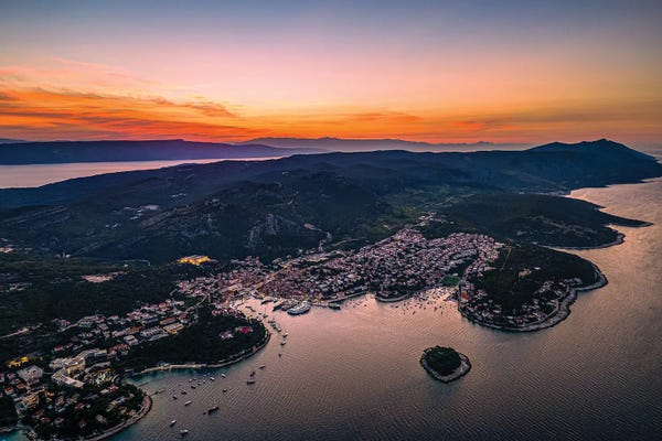 Aerial Photography: Croatia Port Of Hvar Sunrise I by Alex G Perez
