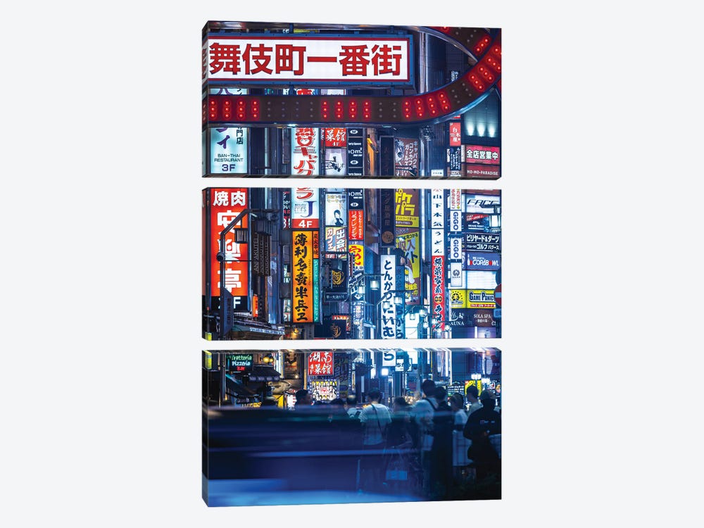Japan Tokyo Shinjuku Neon Light Streets by Alex G Perez 3-piece Canvas Print