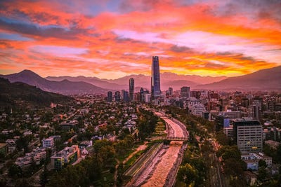 Santiago Sunrise Skyline River by Alex G Perez canvas print