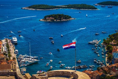 Hvar Port And Overlooking Castle by Alex G Perez art print