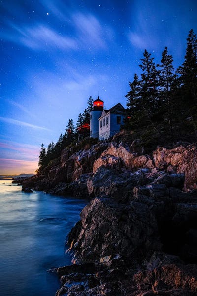 Alex G Perez: Bass Harbor Head Lighthouse Starry Blue Hour by Alex G Perez