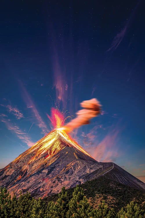 Guatemala Volcano Fire Eruption Sunset by Alex G Perez wall art