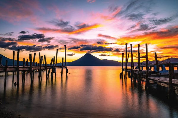 Central America: Guatemala Lake Atitlan Dock Sunrise by Alex G Perez
