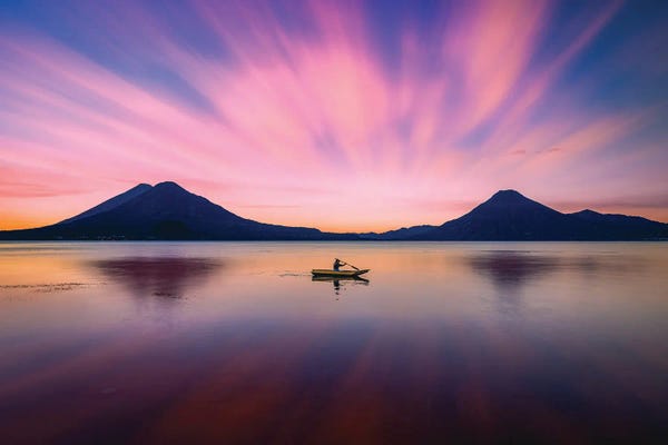 Volcanoes: Guatemala Lake Atitlan Dock Sunrise Reflection by Alex G Perez