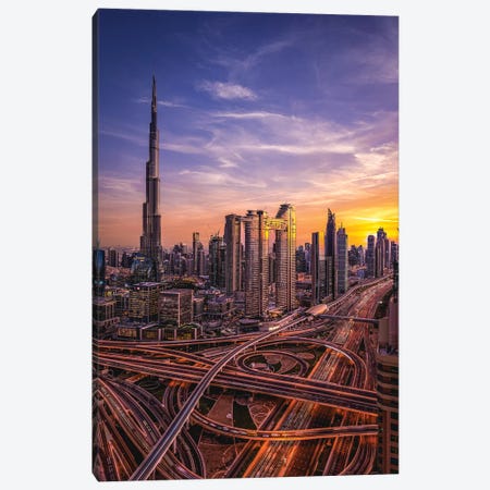Dubai Burj Khalifa Cityscape Sunset I Canvas Print #AGP76} by Alex G Perez Canvas Artwork
