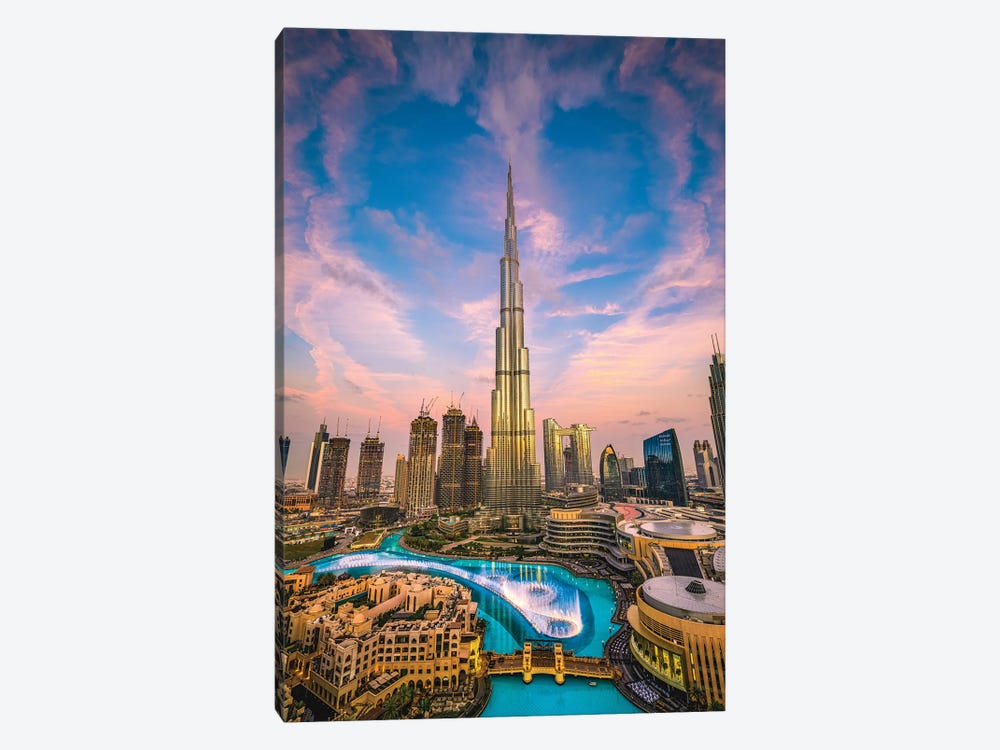 Dubai Burj Khalifa Cityscape Sunset II by Alex G Perez 1-piece Canvas Art Print