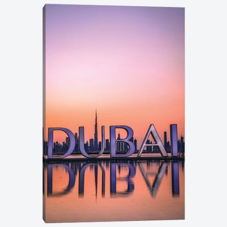 Dubai Harbor Cityscape Reflection Sunset Canvas Print #AGP79} by Alex G Perez Art Print