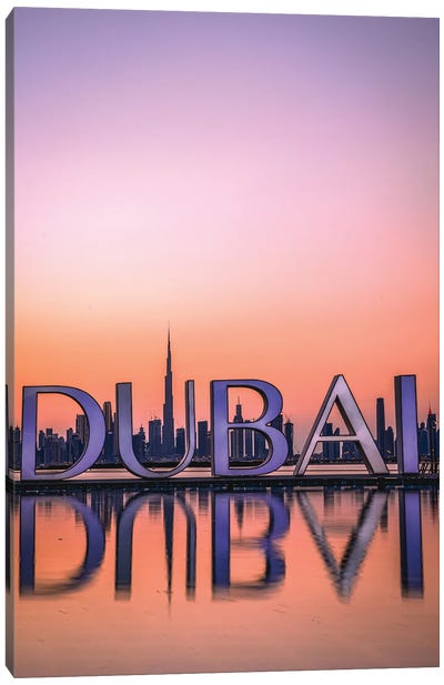 Dubai Harbor Cityscape Reflection Sunset Canvas Art Print - Novelty City Scenes
