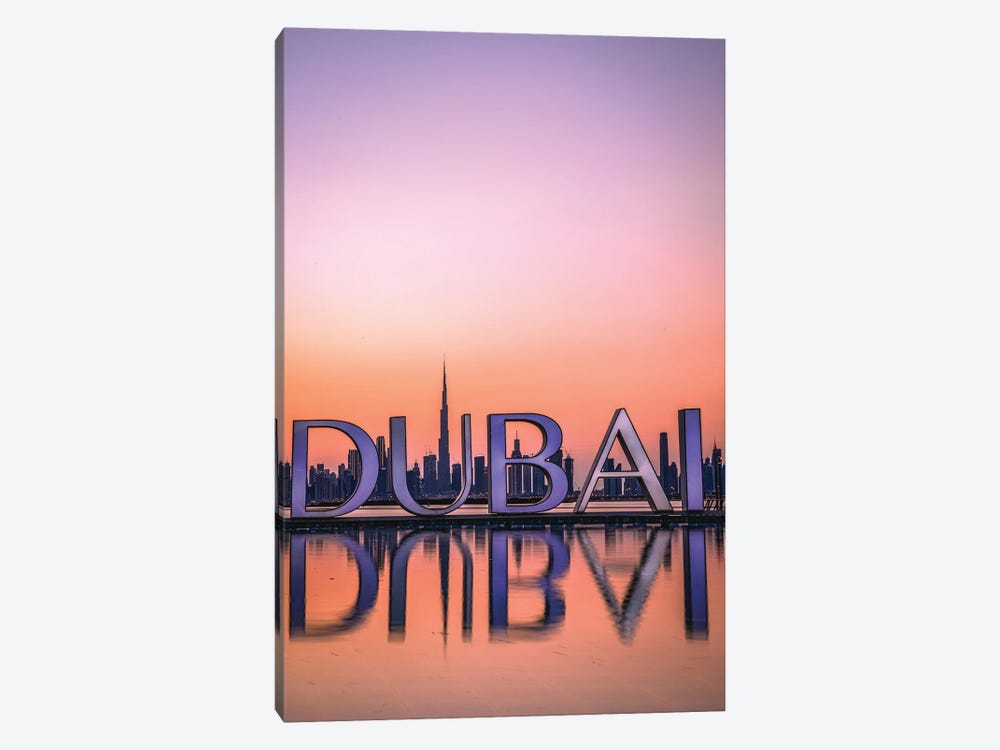 Dubai Harbor Cityscape Reflection Sunset by Alex G Perez 1-piece Art Print