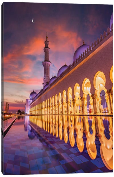 Dubai Temple Mosque Sunset Reflection II Canvas Art Print - Alex G Perez