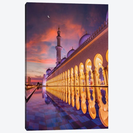 Dubai Temple Mosque Sunset Reflection II Canvas Print #AGP80} by Alex G Perez Canvas Art