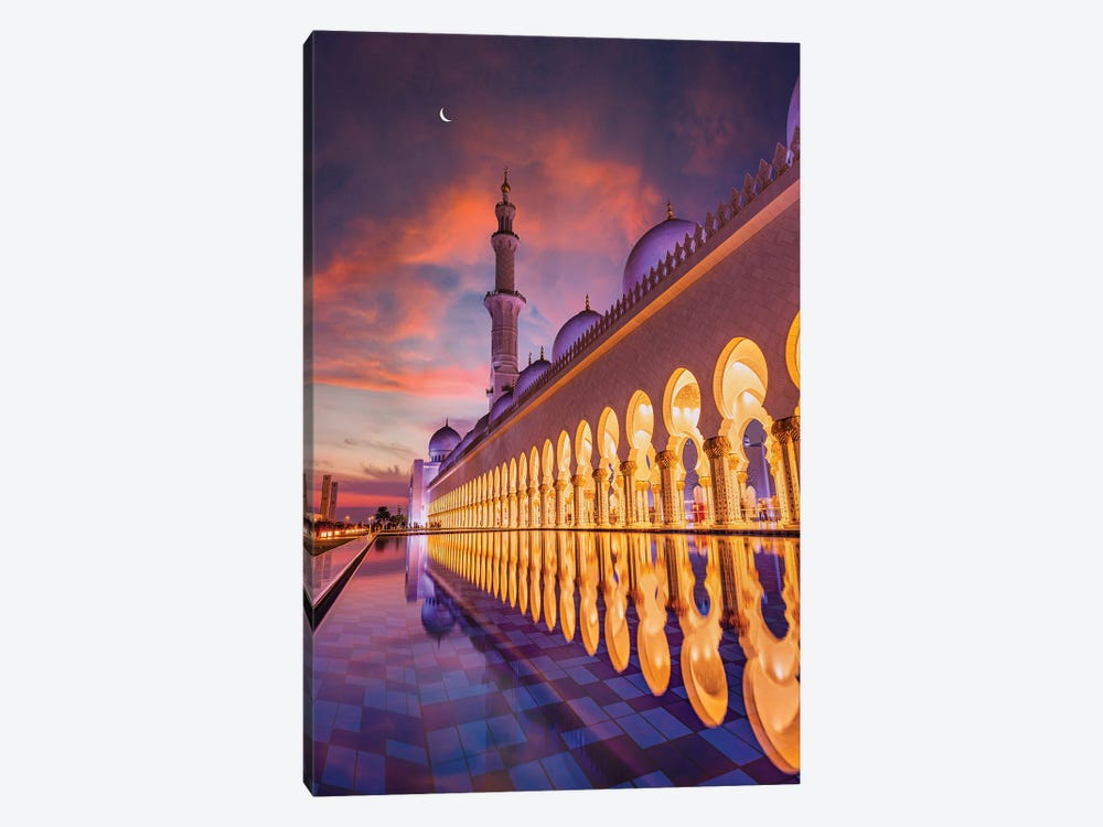 Dubai Temple Mosque Sunset Reflection II by Alex G Perez 1-piece Canvas Art Print