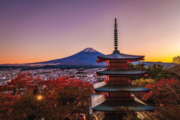 Mt.Fuji: Japan Autumn Mt Fuji Temple by Alex G Perez