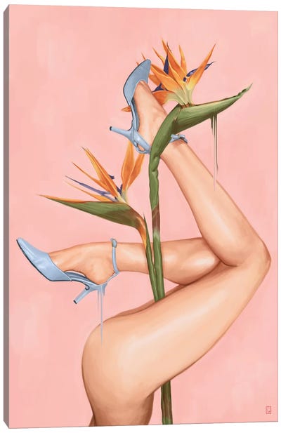 Bird Of Paradise Canvas Art Print - Psychedelic Coral