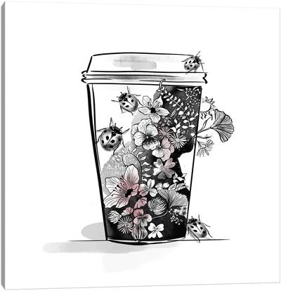 Flower Cup Canvas Art Print - Ladybug Art