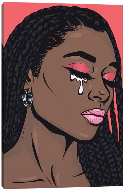 Coral Crying Comic Girl Canvas Art Print - Anti-Valentine's Day
