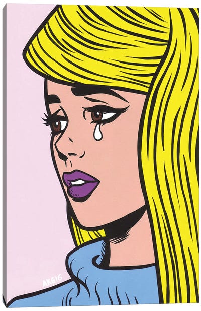 Blonde Crying Girl Canvas Art Print - Preppy Pop Art